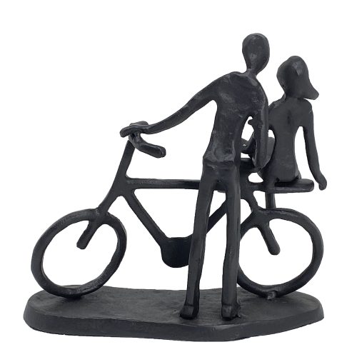03-AI-325-COUPLE-WITH-BICYCLE-ELUR-IRON-FIGURINE-14CM-MOCHA