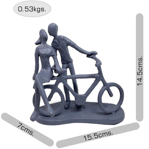 10-AI-225-COUPLE-WITH-BICYCLE-ELUR-IRON-FIGURINE-14CM-GREY-SHIMMER